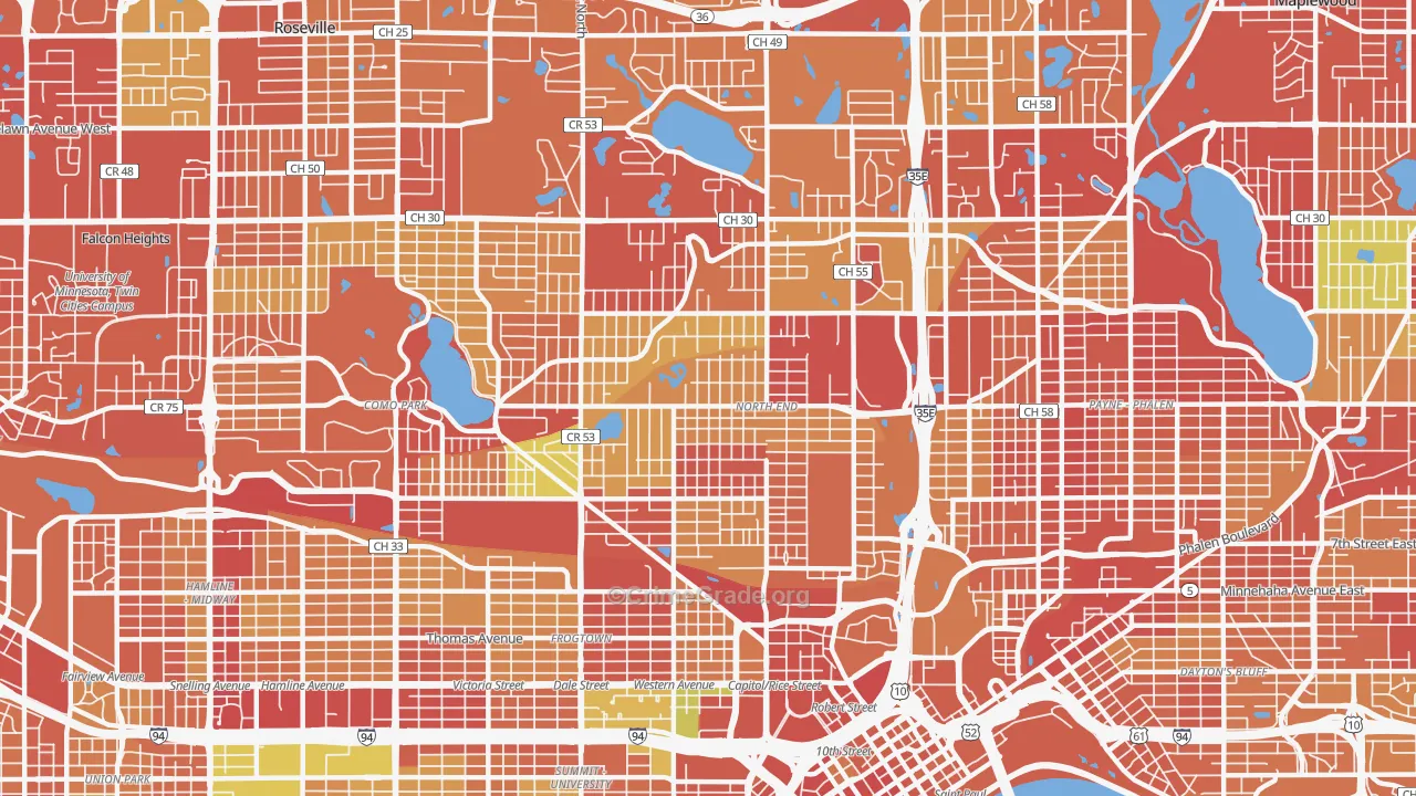 North End, St. Paul, MN Map of Arson Rates