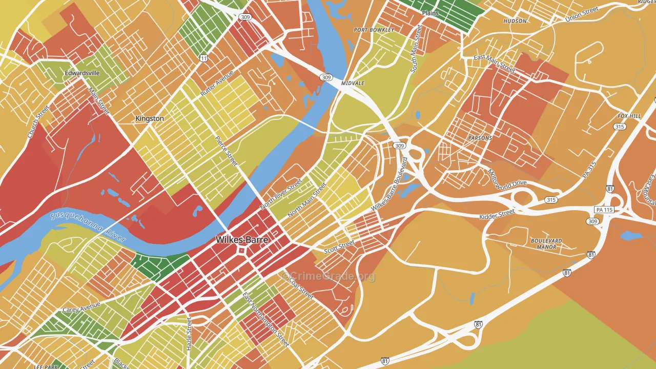 North End, Wilkes-Barre, PA Map of Arson Rates
