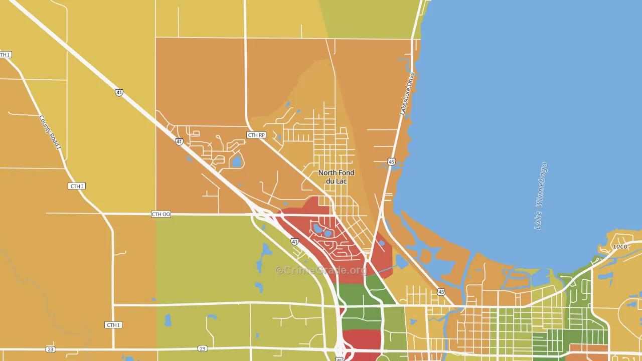 North Fond du Lac, WI Map of Arson Rates