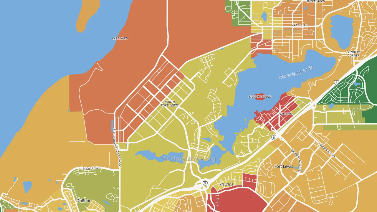 North Fort Lewis, WA Map of Arson Rates