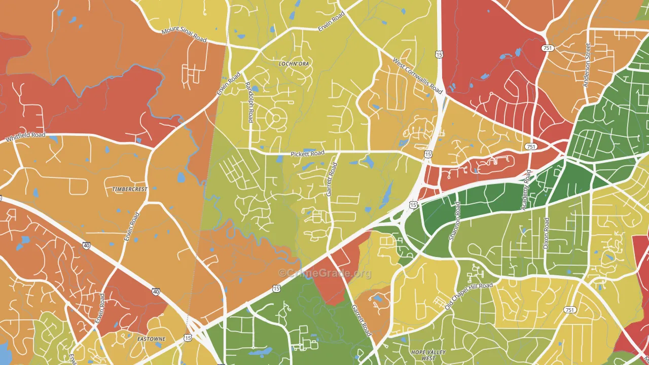 North Garrett Road, Durham, NC Map of Arson Rates