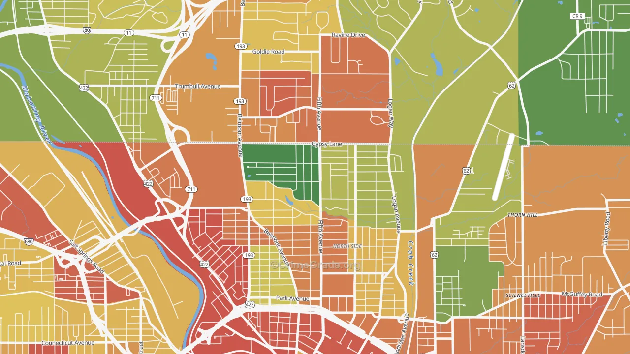 North Heights, Youngstown, OH Map of Arson Rates
