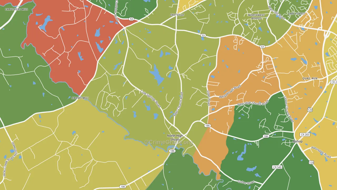 North High Shoals, GA Map of Arson Rates