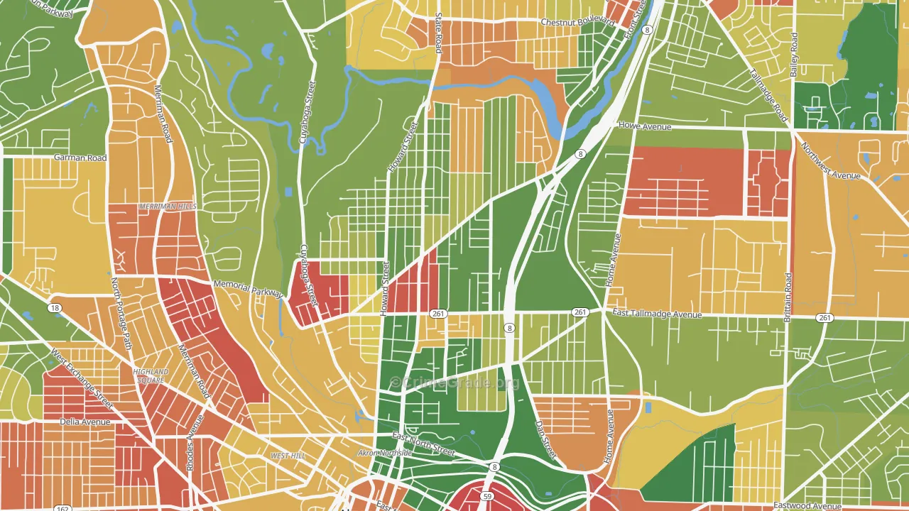 North Hill, Akron, OH Map of Arson Rates