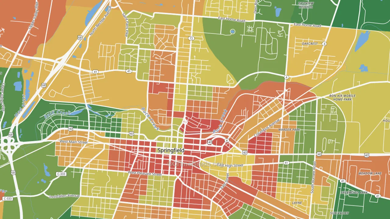 North Hill, Springfield, OH Map of Arson Rates