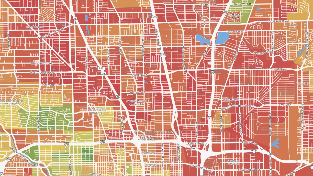North, Houston, TX Map of Arson Rates