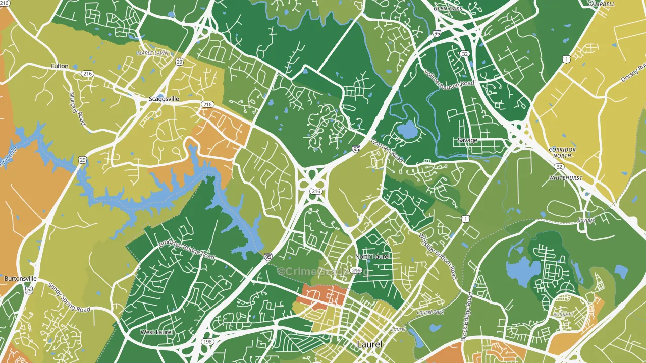 North Laurel, Scaggsville, MD Map of Arson Rates