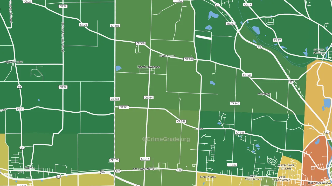 North Lawrence, OH Map of Arson Rates