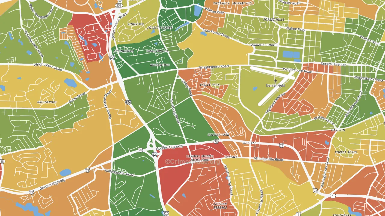 North Leg, Augusta, GA Map of Arson Rates