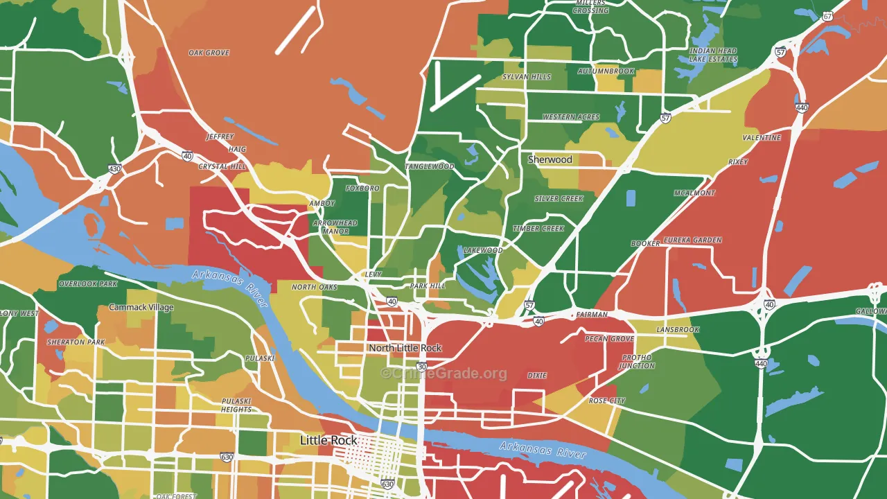 North Little Rock, AR Map of Arson Rates