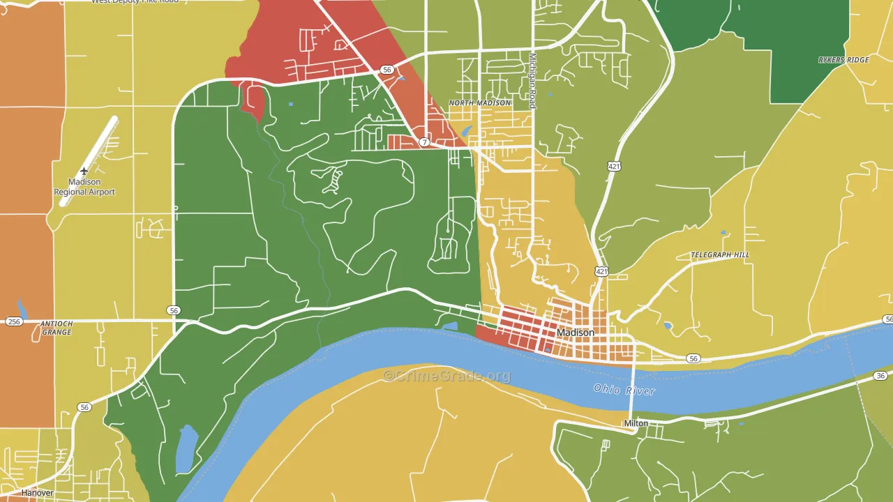 North Madison, IN Map of Arson Rates