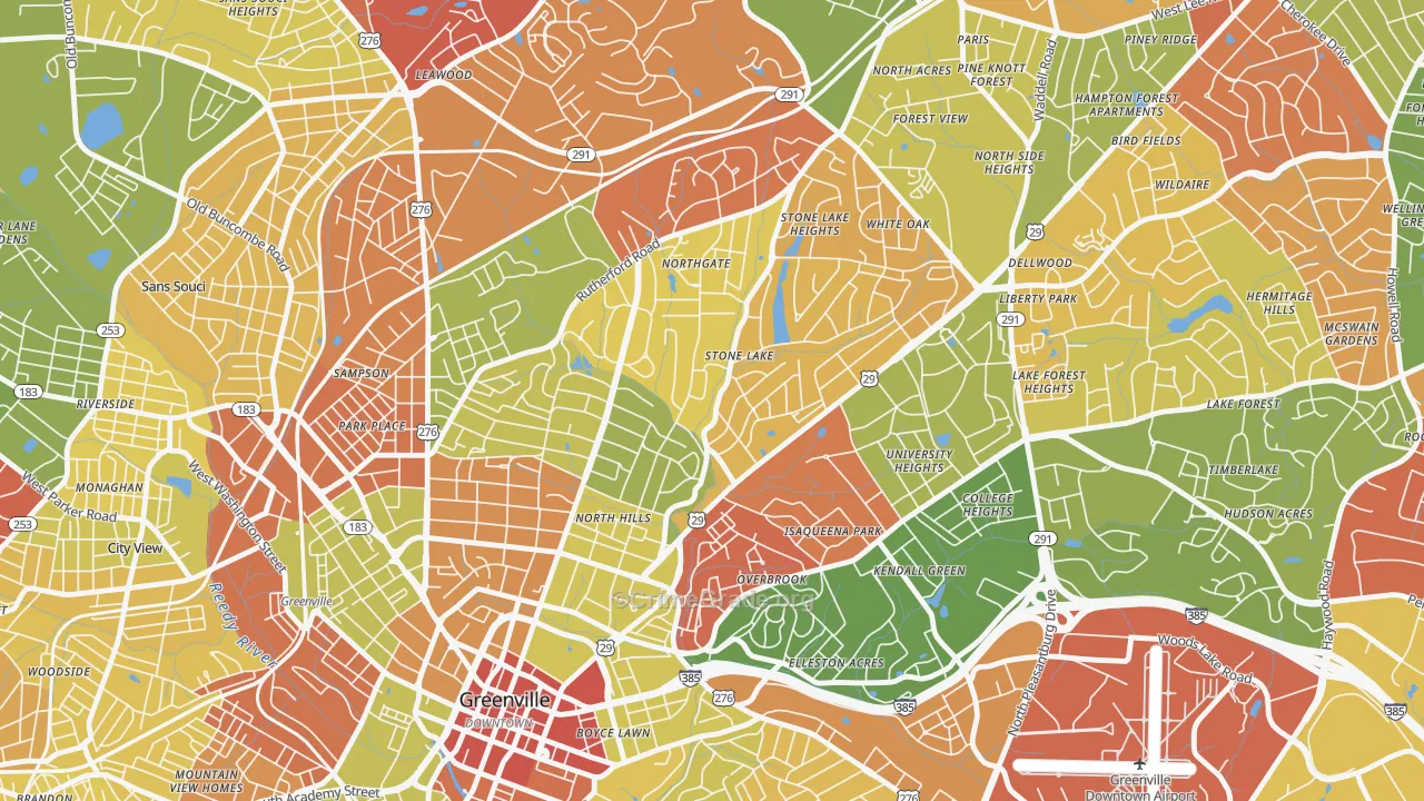 North Main, Greenville, SC Map of Arson Rates