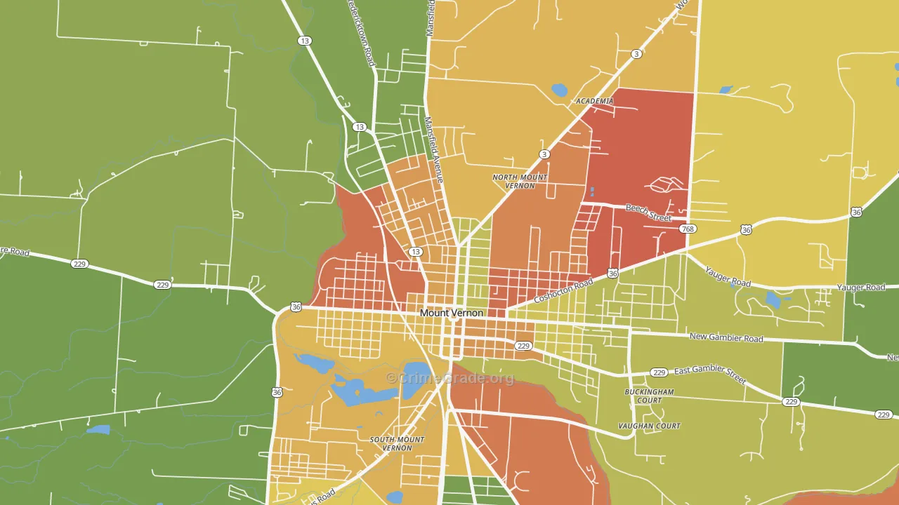 North Main Historic District, Mount Vernon, OH Map of Arson Rates