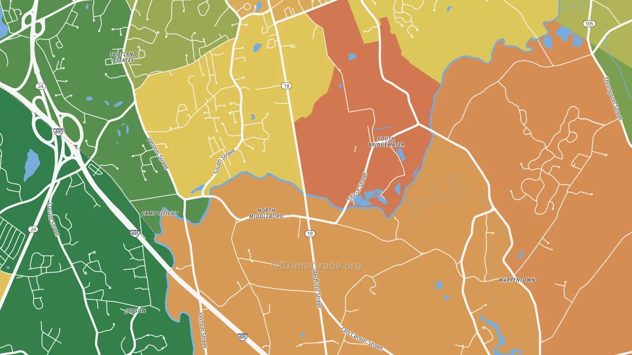 North Middleboro, MA Map of Arson Rates