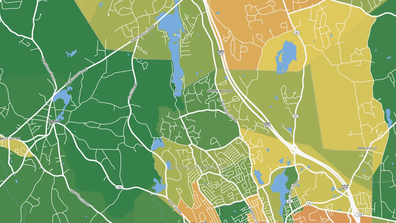 North Milford, MA Map of Arson Rates