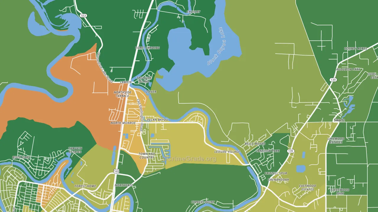 North Monroe, LA Map of Arson Rates