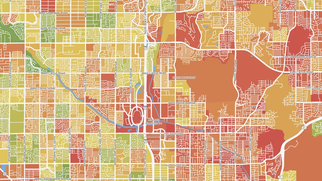 North Mountain, Phoenix, AZ Map of Arson Rates