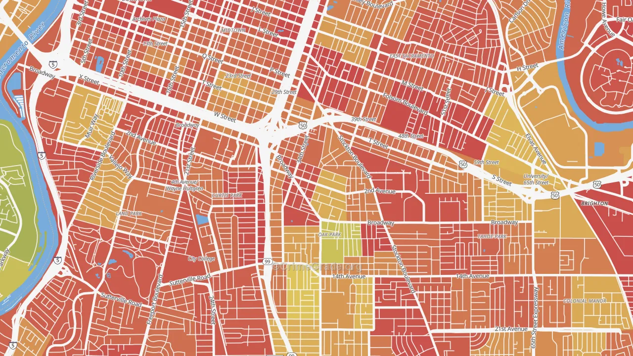 North Oak Park, Sacramento, CA Map of Arson Rates