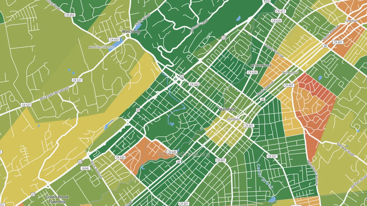 North Plainfield, NJ Map of Arson Rates