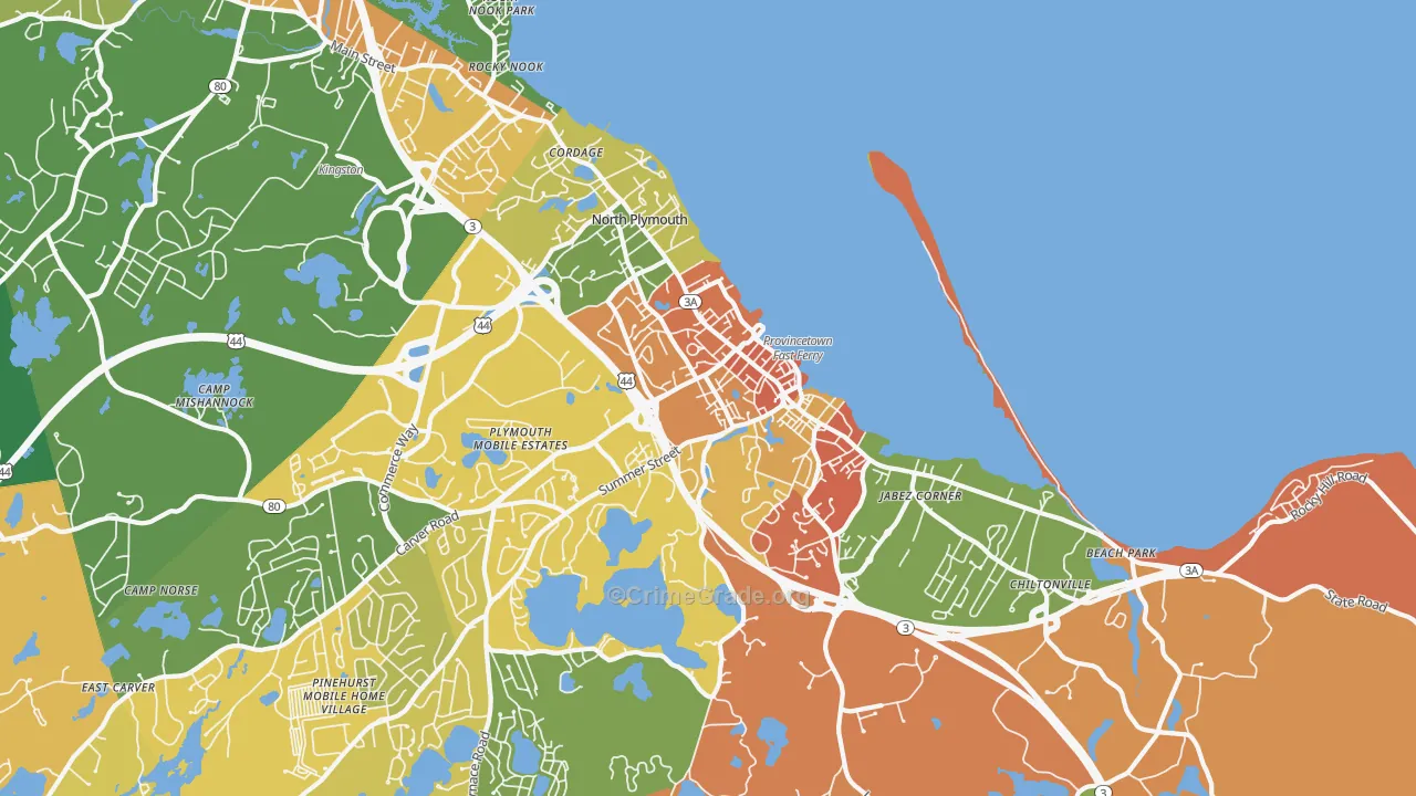 North Plymouth, Plymouth, MA Map of Arson Rates