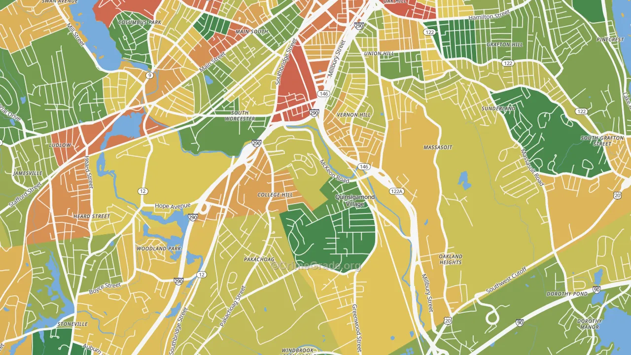 North Quinsigamond Village, Worcester, MA Map of Arson Rates