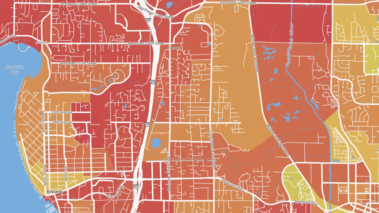 North Rose Hill, Kirkland, WA Map of Arson Rates