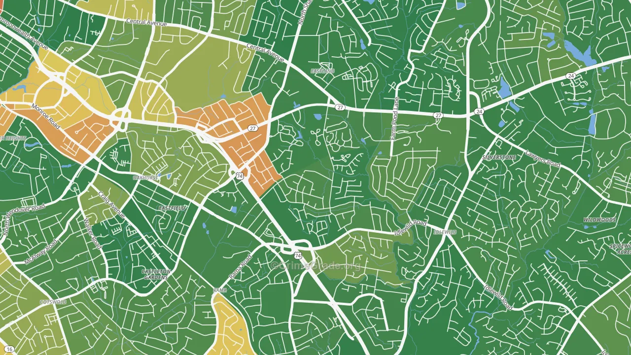 North Sharon Amity, Charlotte, NC Map of Arson Rates