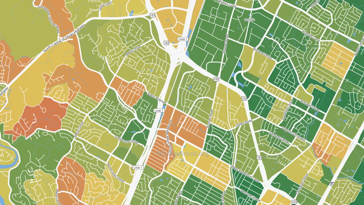 North Shoal Creek, Austin, TX Map of Arson Rates