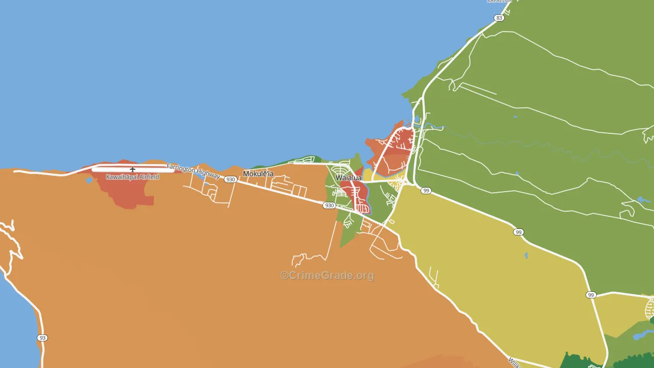 North Shore Waialua, Waialua, HI Map of Arson Rates