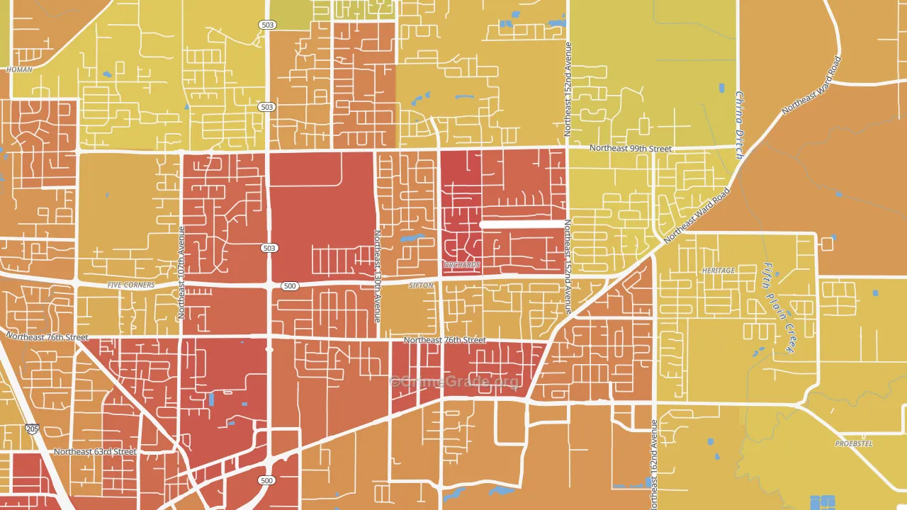 North Sifton-Orchards Area, Orchards, WA Map of Arson Rates