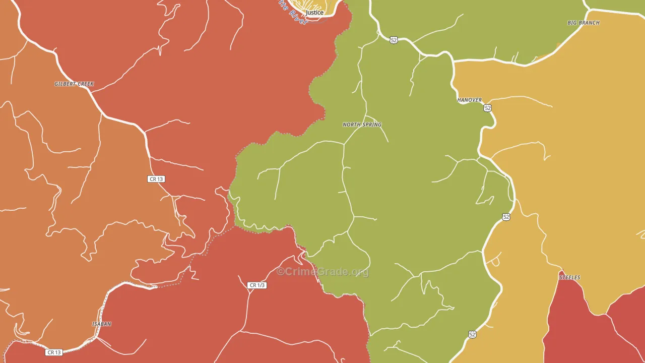 North Spring, WV Map of Arson Rates