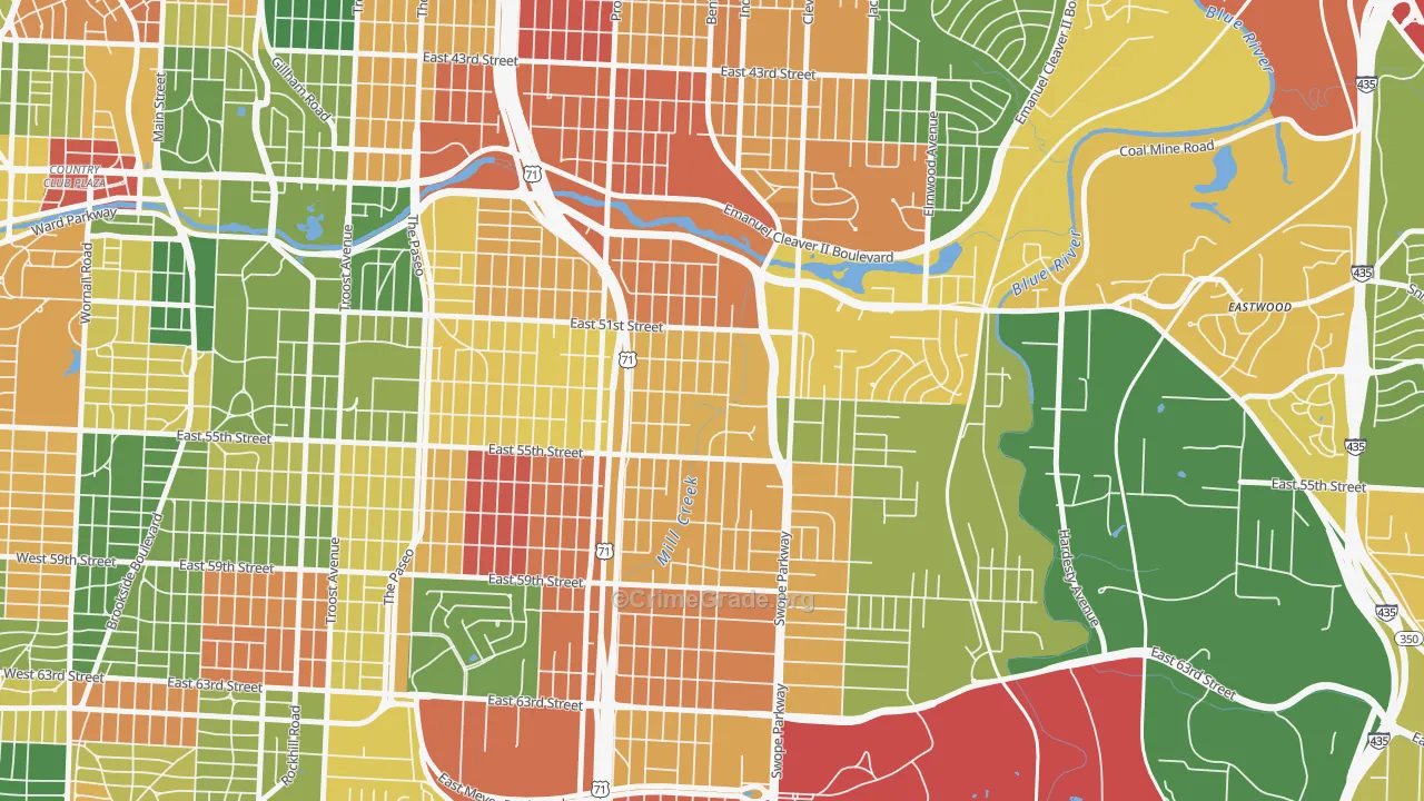 North Town Fork Creek, Kansas City, MO Map of Arson Rates