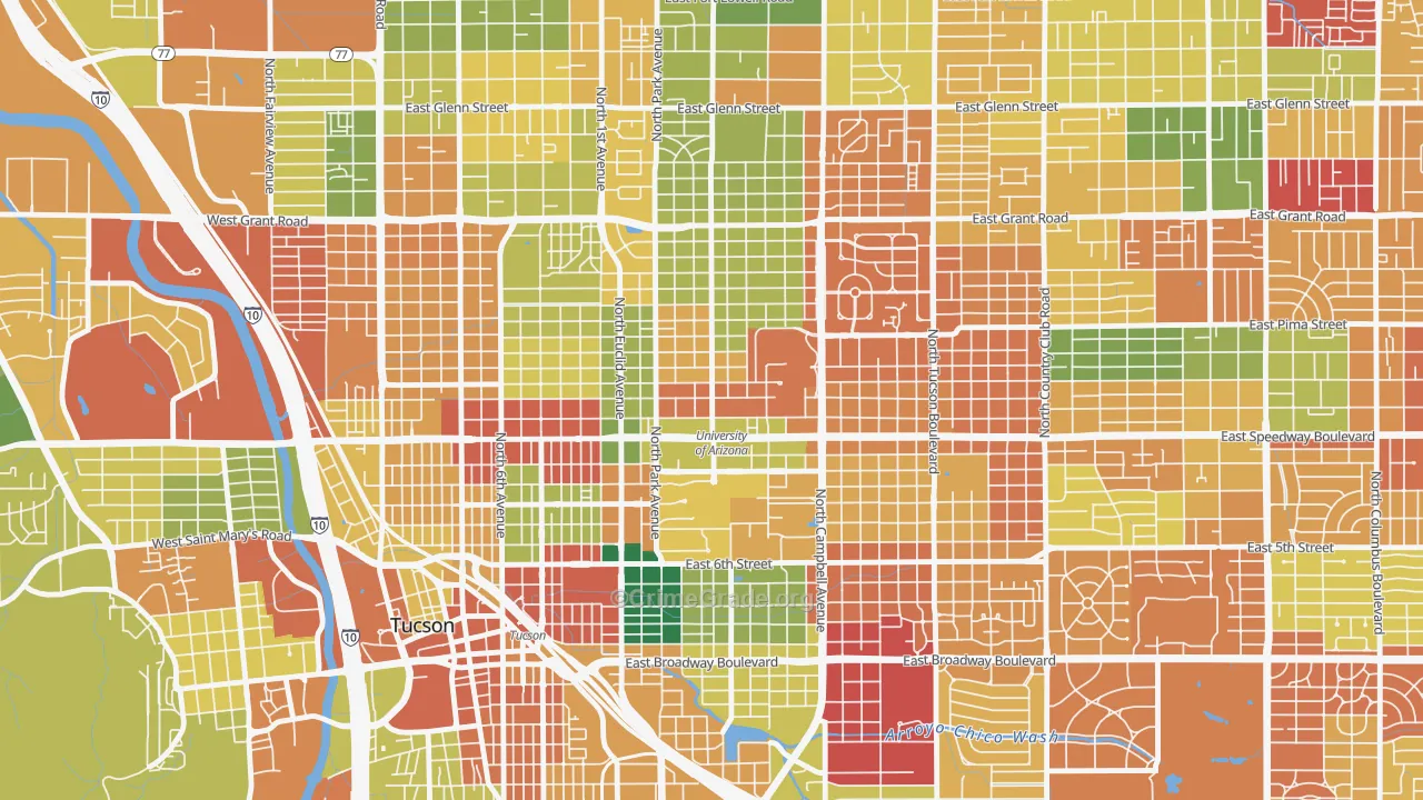 North University, Tucson, AZ Map of Arson Rates