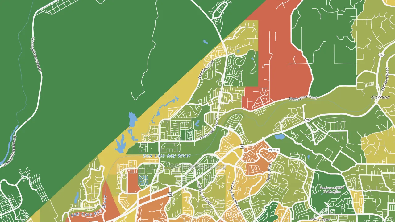 North Valley San Diego, Oceanside, CA Map of Arson Rates