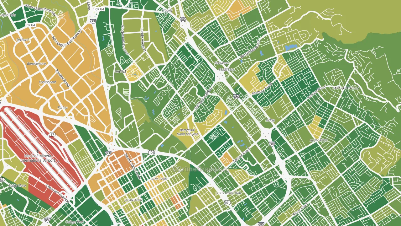 North Valley, San Jose, CA Map of Arson Rates