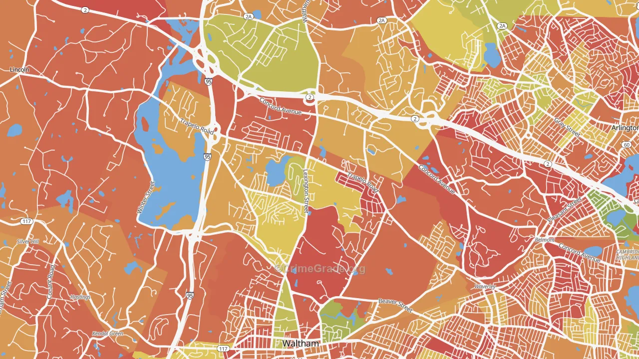 North Waltham, Waltham, MA Map of Arson Rates