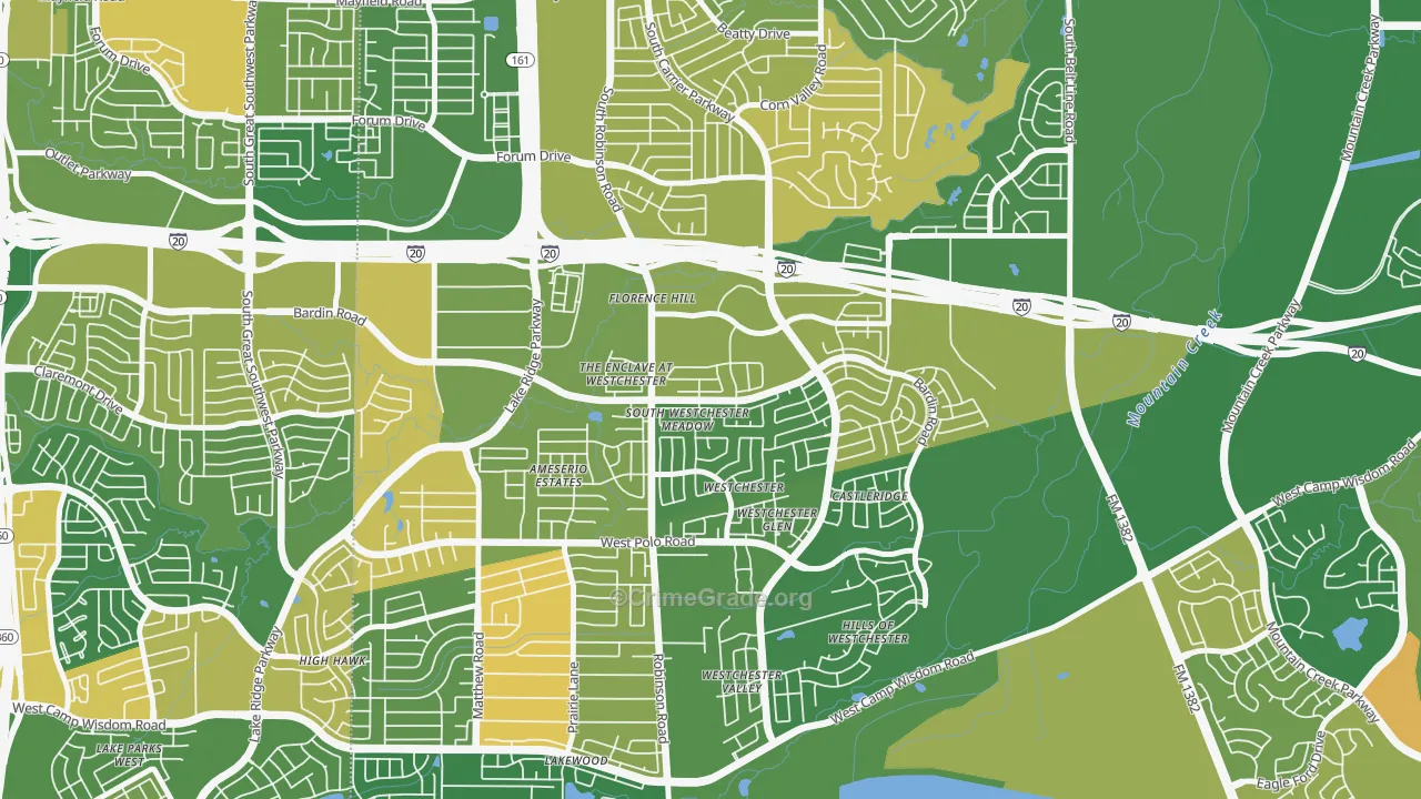 North Westchester Meadows, Grand Prairie, TX Map of Arson Rates