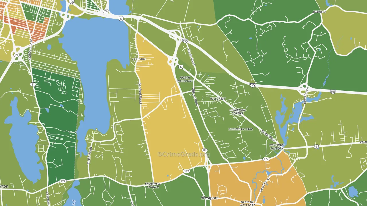 North Westport, MA Map of Arson Rates