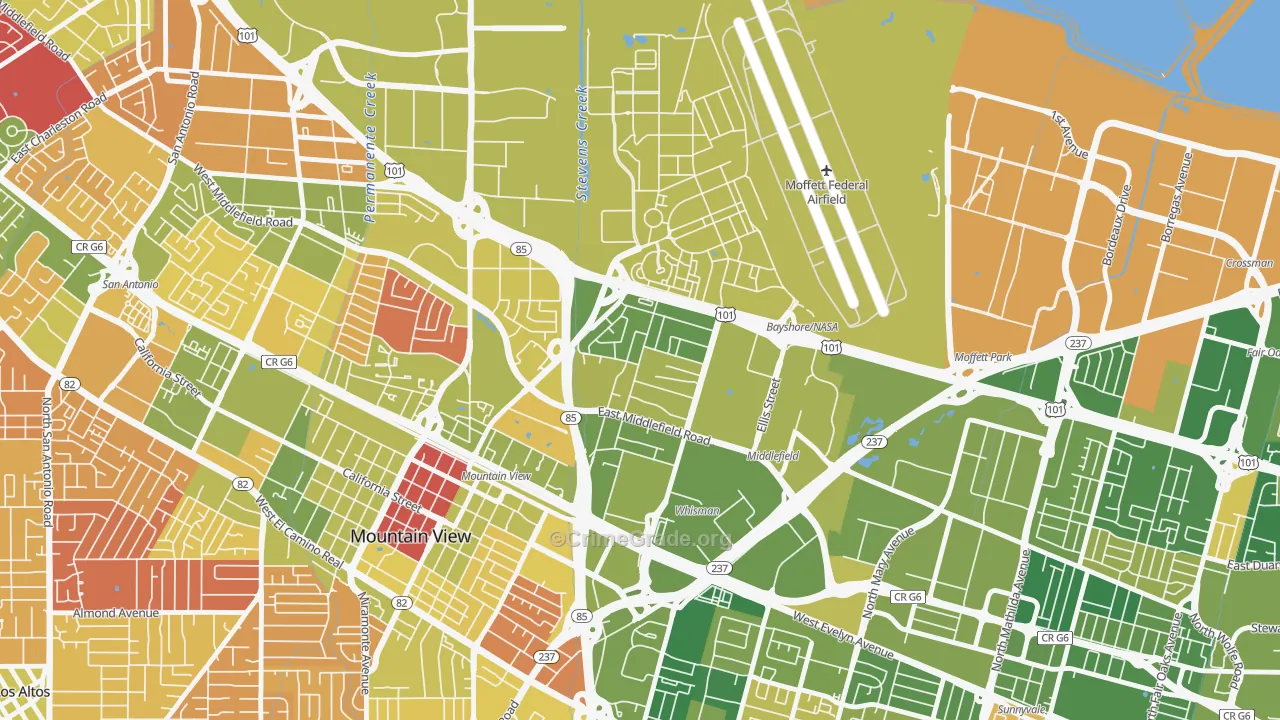 North Whisman, Mountain View, CA Map of Arson Rates