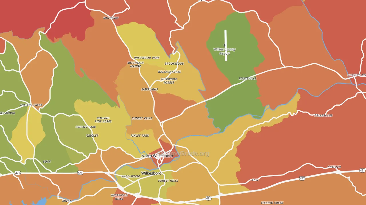 North Wilkesboro, NC Map of Arson Rates