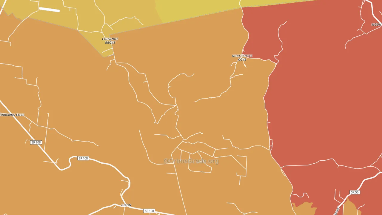 Northcutts Cove, TN Map of Arson Rates