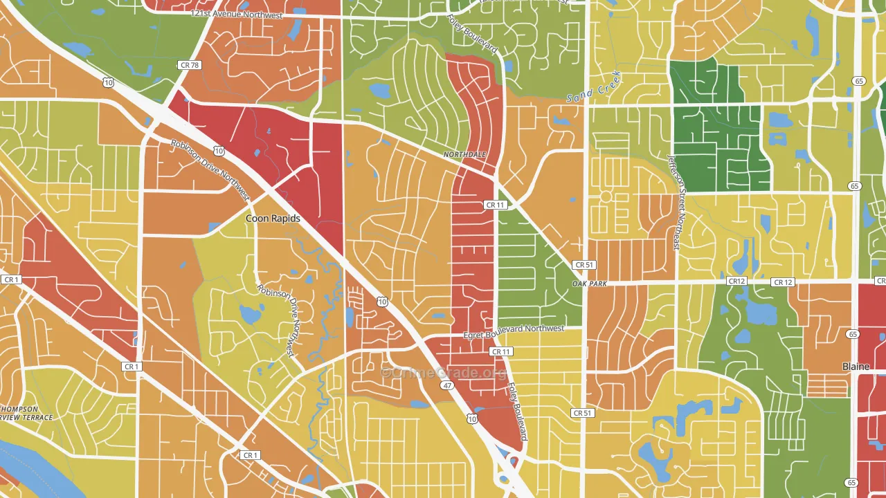 Northdale, Coon Rapids, MN Map of Arson Rates