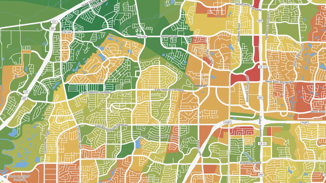 Northeast Dallas, Carrollton, TX Map of Arson Rates