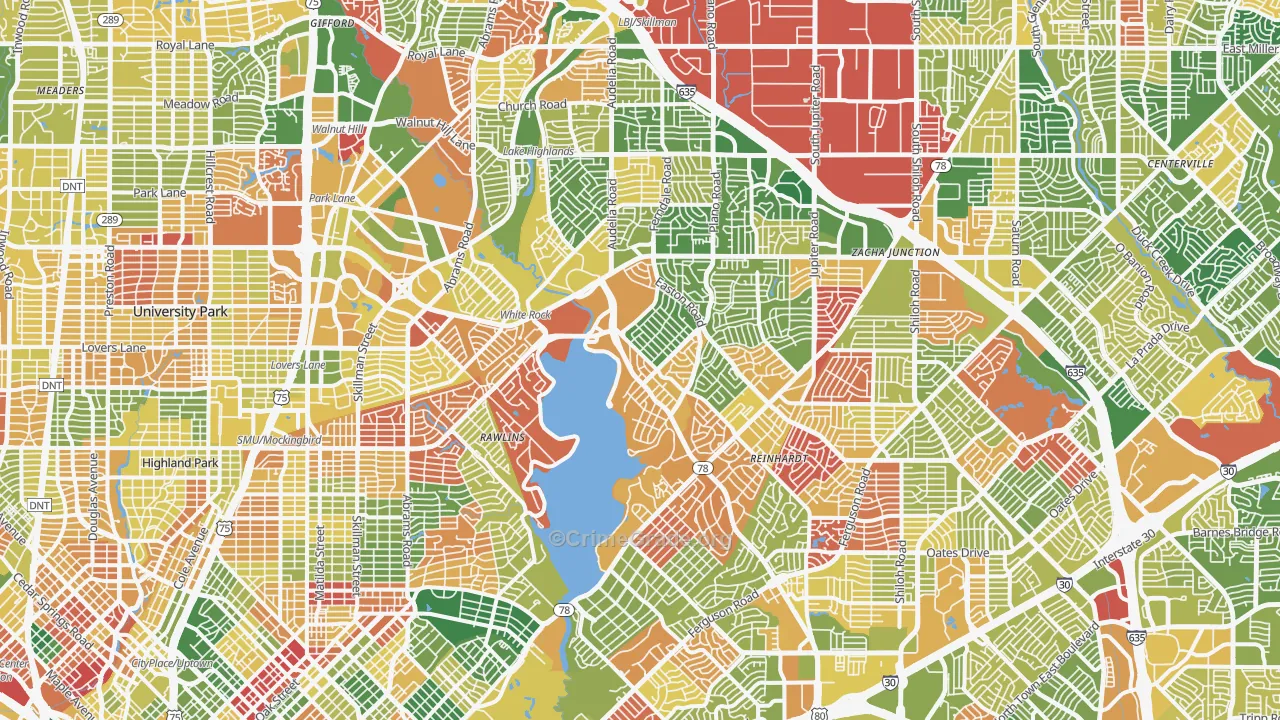 Northeast Dallas-White Rock, Dallas, TX Map of Arson Rates