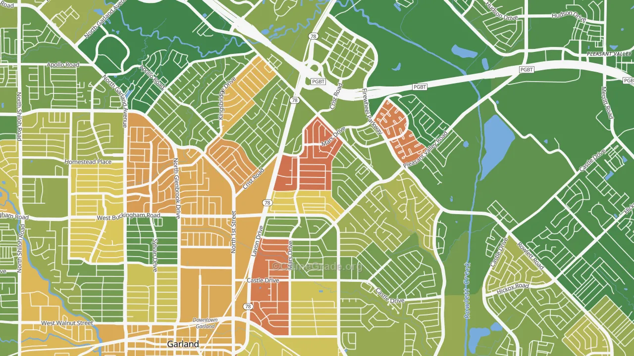 Northeast Garland, Garland, TX Map of Arson Rates