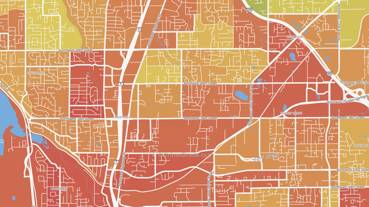 Northeast Hazel Dell, Hazel Dell, WA Map of Arson Rates