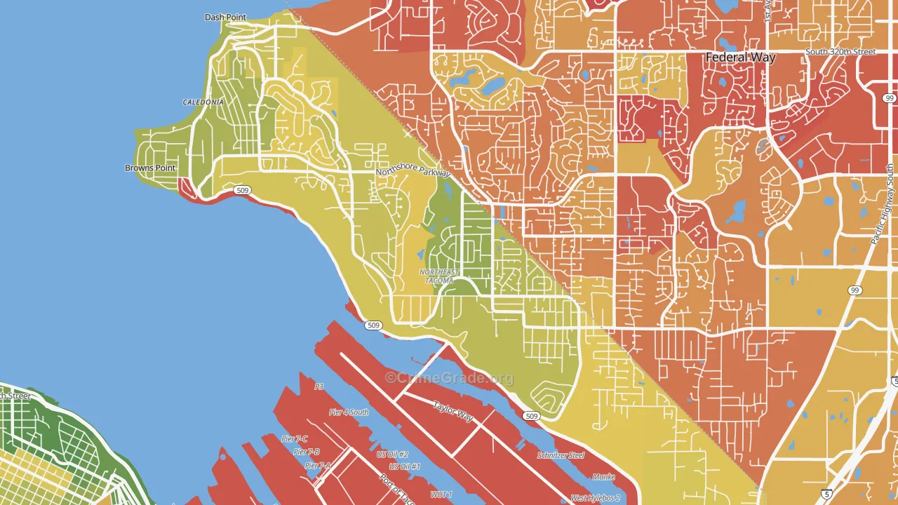 Northeast Tacoma, Tacoma, WA Map of Arson Rates