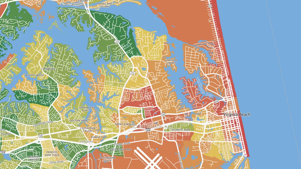 Northeast, Virginia Beach, VA Map of Arson Rates