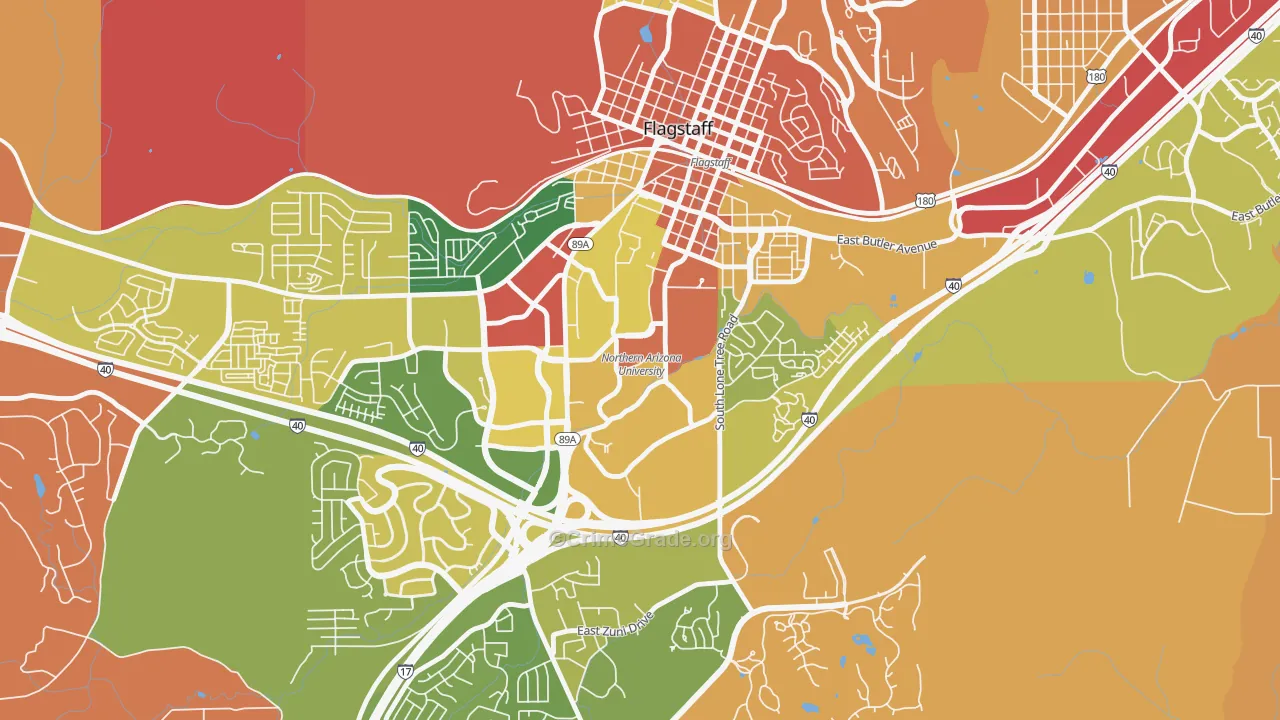 Northern Arizona University, Flagstaff, AZ Map of Arson Rates
