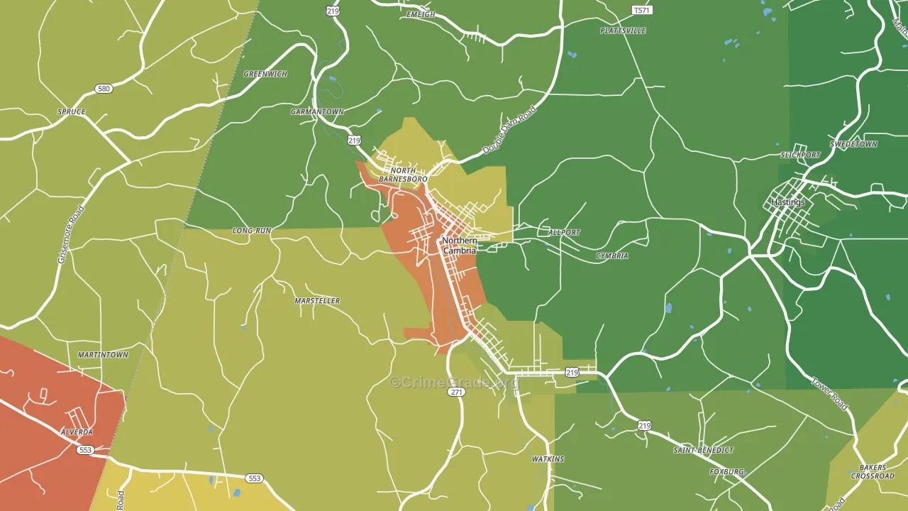 Northern Cambria, PA Map of Arson Rates